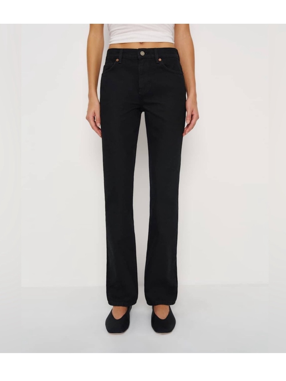 Reformation Greer Mid Rise Straight Jean Black 26
